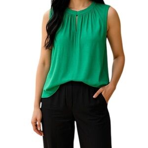 Banana Republic Factory Kelly Green Silky Sleeveless Blouse Button Keyhole M